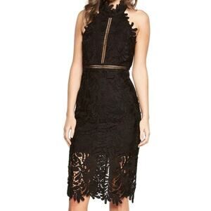 Bardot Women's Size 10 Black Gemma Sleeveless Halter Guipure Lace Cocktail Dress